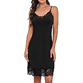 H HIAMIGOS Women’s Satin Slip Dress - Adjustable Lace Cami Nightgown, Midi Length