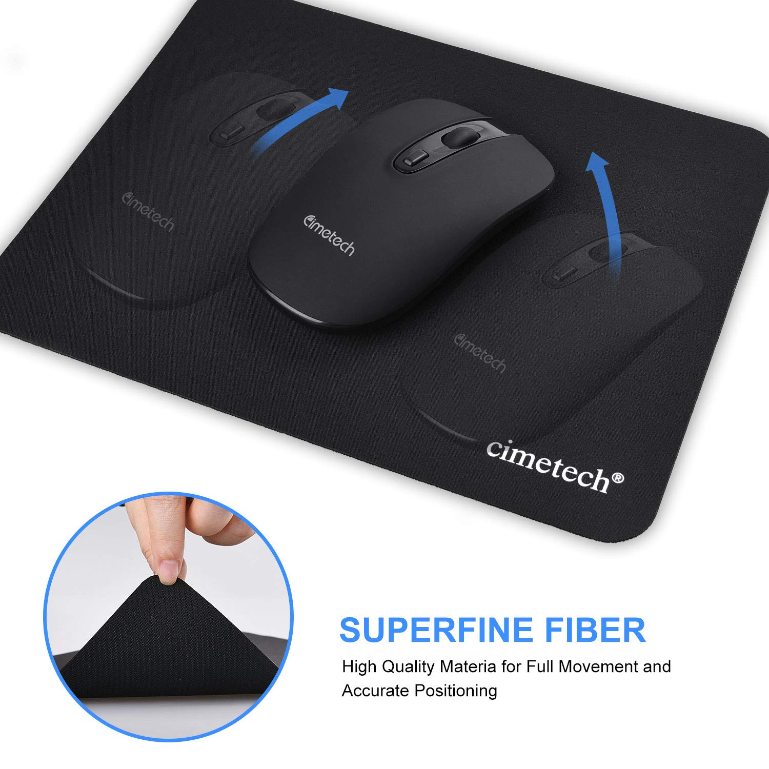 cimetech Mauspad 230 x 180 x 1 mm Gaming Mousepad für alle Maustypen (Kugel, Optisch, Laser) mit stark haftender Unterseite für optimalen Halt Wasserdicht Mausmatte Schwarz 2