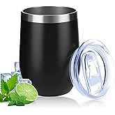ZRCOKYZ 12 Oz Insulated Wine Tumbler with Lid Double Wall Vacuum Stainless Steel Wine Glass Coffee Mug Insulated Tumbler Cup for Champaign, Cocktail, Beer (White, 1 Pack) (black)