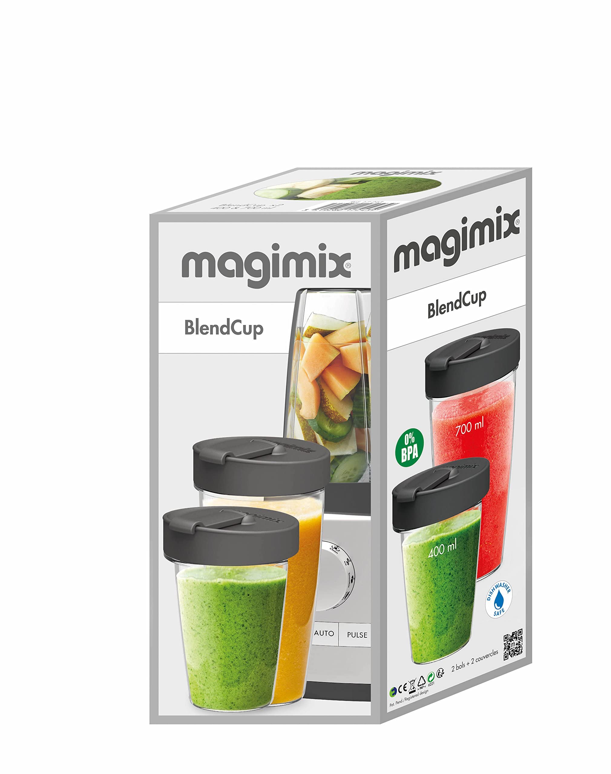 Magimix BlendCups - 2 x BPA Free (400ml & 700ml), Dishwasher Safe, Blender Cups With Watertight Lids - Transform Your Jug Blender Into A Personal Blender For Smoothies, Protein Shakes And Soups