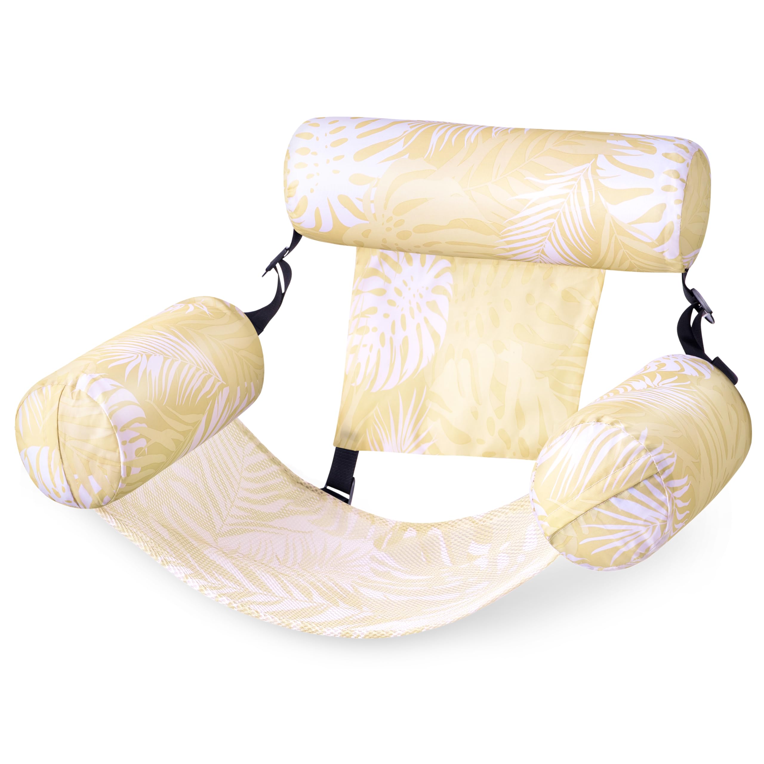 SLOOSH Pool Floats Chairs Adult,Inflatable Pool Lounge,Plant Pattern Floating Mat Hammock,Blow up Water Chairs Noodles rafts for Party Summer Water Beach Fun,Champagne Leaves