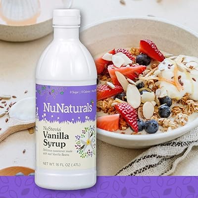 NuNaturals NuStevia Sugar-Free Vanilla Syrup Natural Stevia Sweetener with 0 Calories, 0 Sugar, 0 Carbs (16 oz)