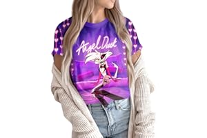 BTLYUIOAPE Hazbin Hotel Merch Women Hazbin Anime Hotel Shirt Short Sleeve Round Neck Pullover Tops Anime Pullover Tops 2024
