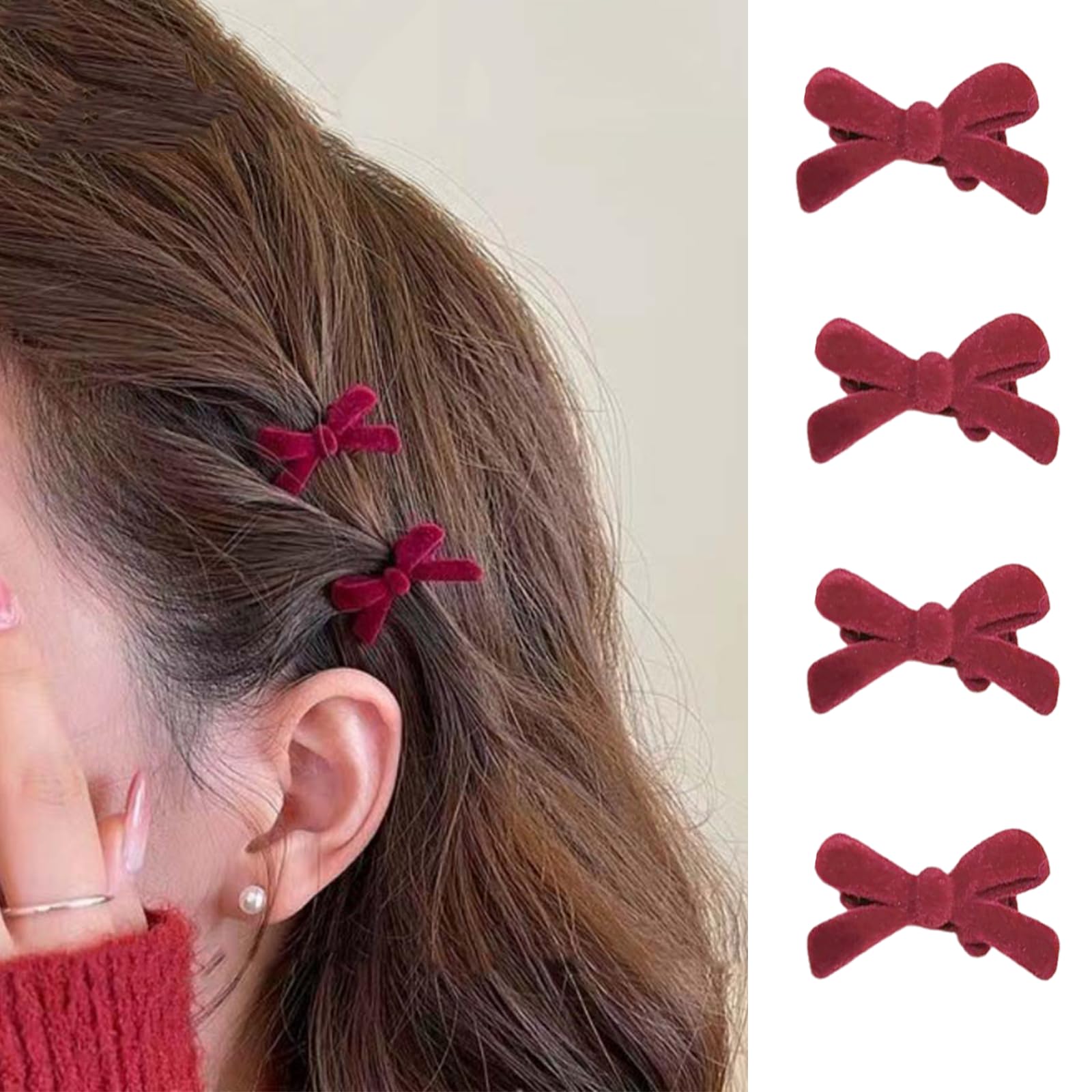Photo 1 of 10pcs Red Bow Small Hair Clips - Cute Retro Bowknot Hair Claw Clips Sweet&Cool Small Bangs Claw Clips Red Velvet Designs Hair Clip Mini Duckbill Hairpin Clip Bow Hair Accessories for Daily