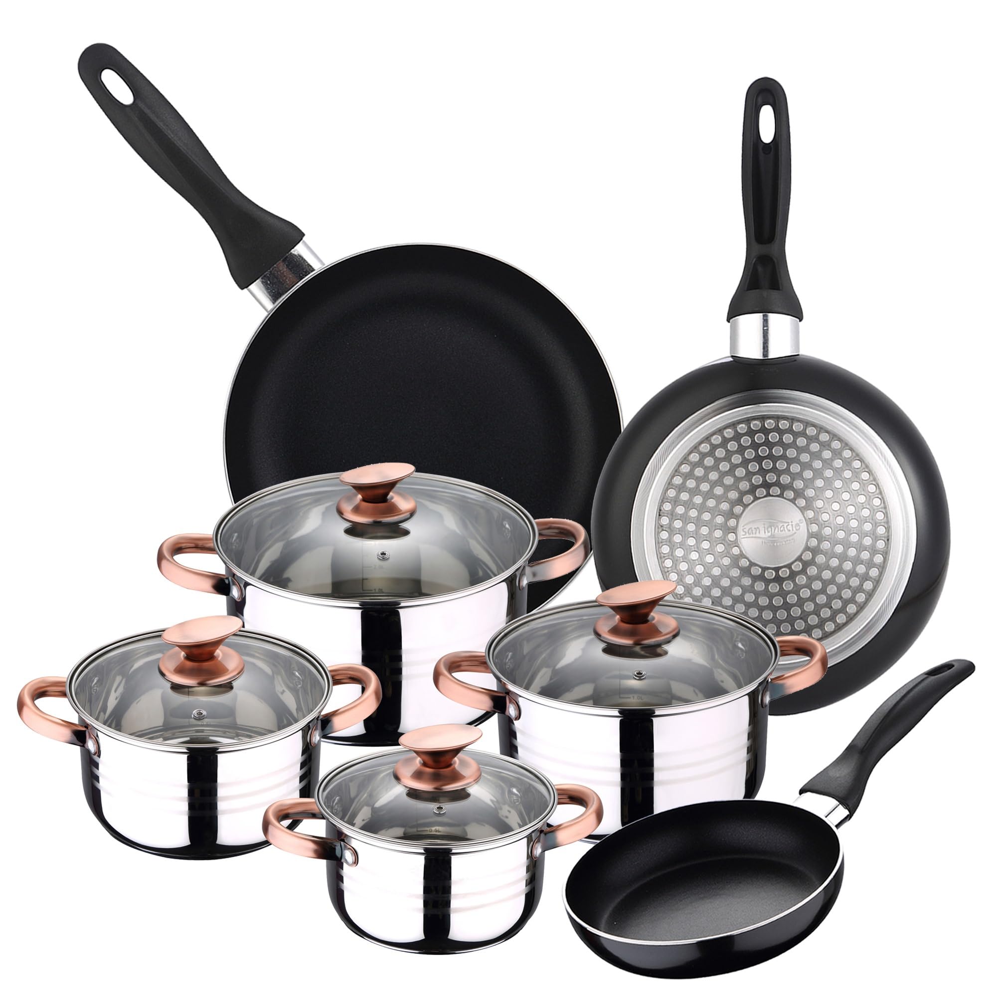 SAN IGNACIO Pk1171 Set of 8 Premium Cookware and Set of 3 Frying Pans - Chrome
