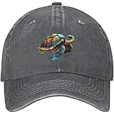 VunKo Colorful Turtle Distressed Adjustable Washed Denim Mens Dad Trucker Hat Baseball Ball Cap for Men