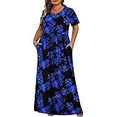 Tencede Womens Plus Size Maxi Dresses Summer 2026 Casual Short Sleeve with Pockets Long Dress 1X-5X