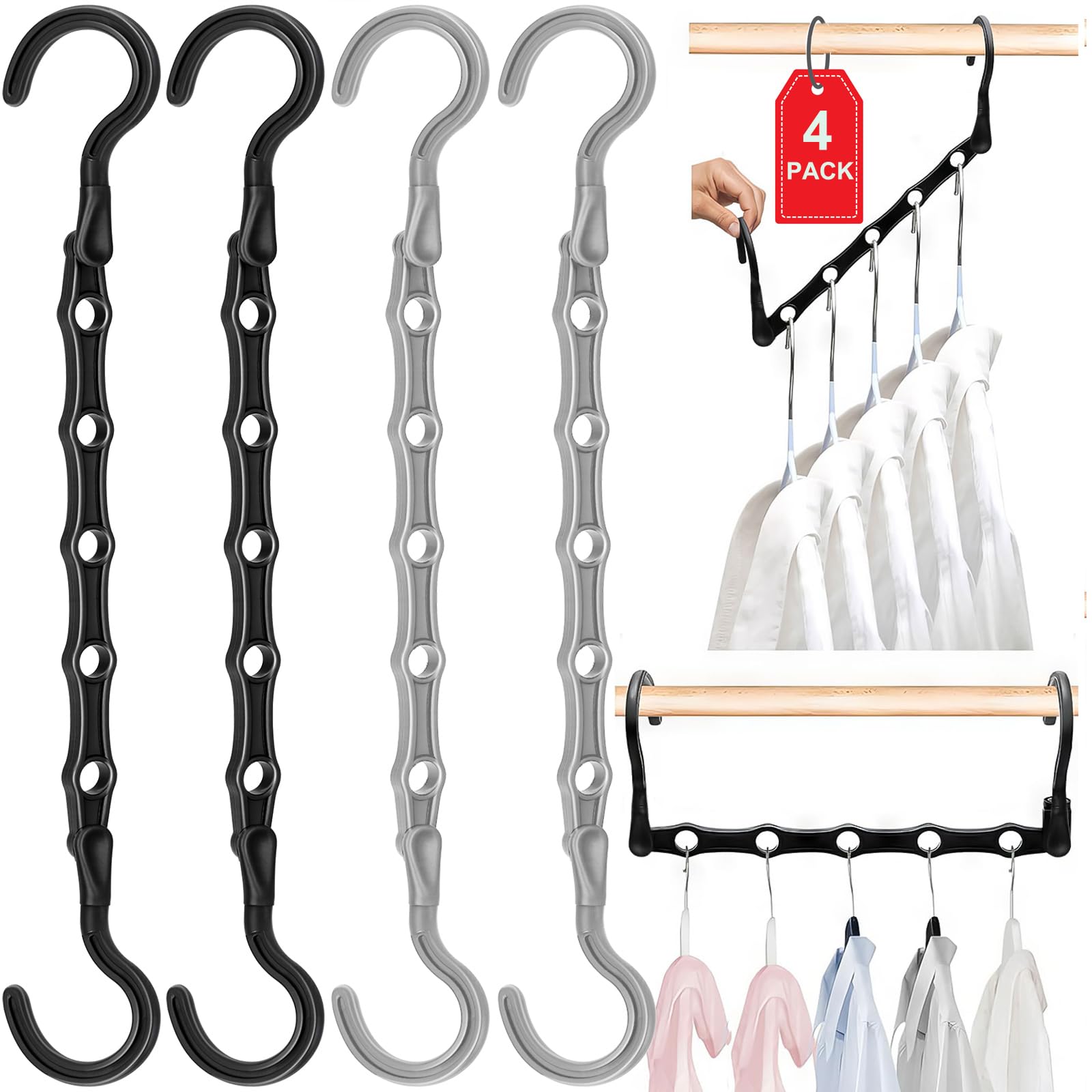 Photo 1 of 4 Pack Closet Organizers and Storage, College Dorm Room Essentials for Girls Guys, Stronger Space Saving Hangers Clothes Hanger with 5 Holes Closet Storage for Heavy Clothes, Magic Home Organization