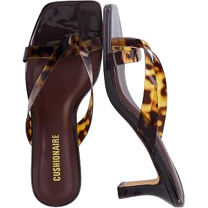 CUSHIONAIRE Shana Clear Jelly Strap Heels for Women, Flared Kitten Heel Slide with Cushioned Footbed and Split Toe