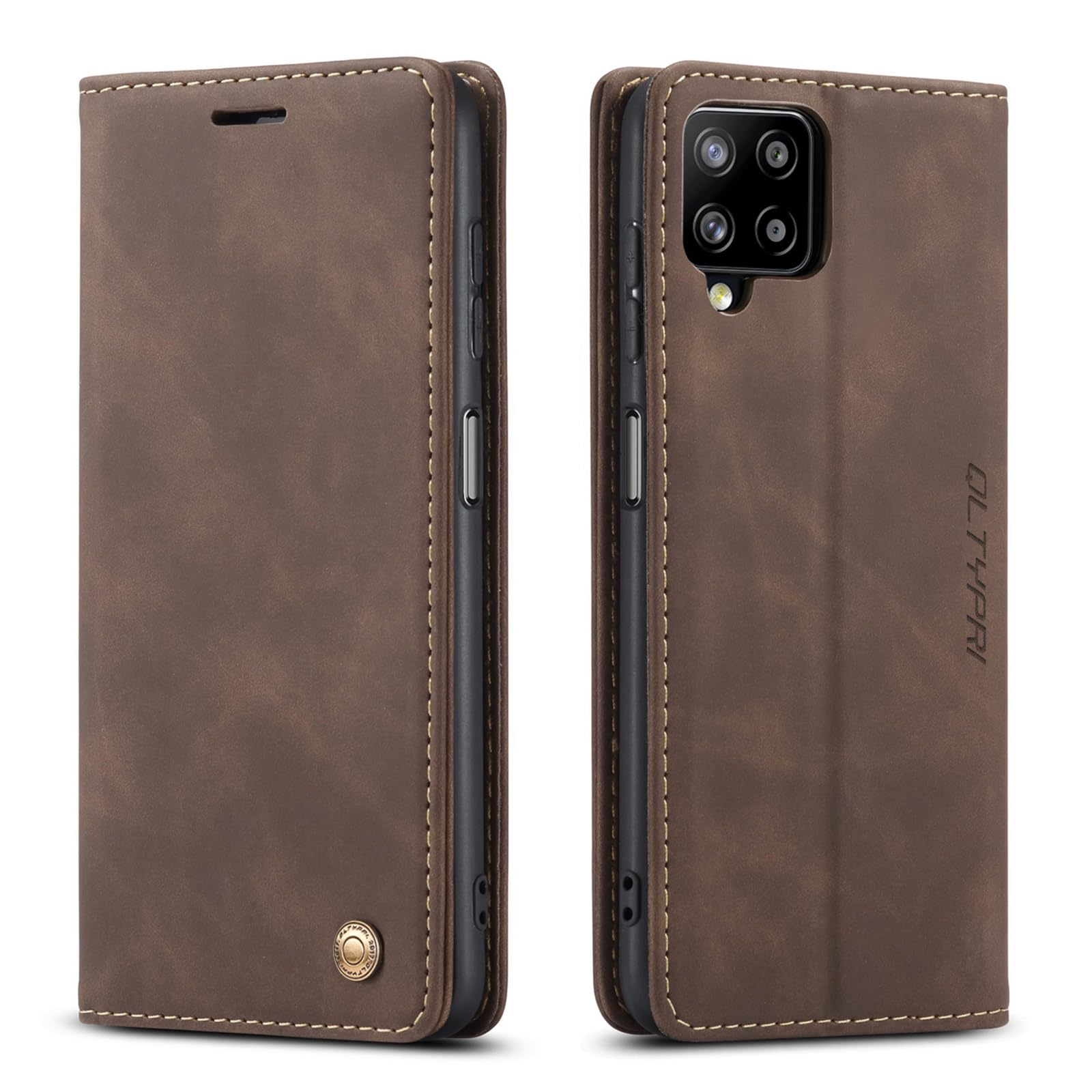 QLTYPRI Case for Samsung Galaxy A42 5G, Vintage PU Leather Wallet Case Card Slot Kickstand Magnetic Closure Shockproof Flip Folio Case Cover for Samsung Galaxy A42 5G - Coffee Brown