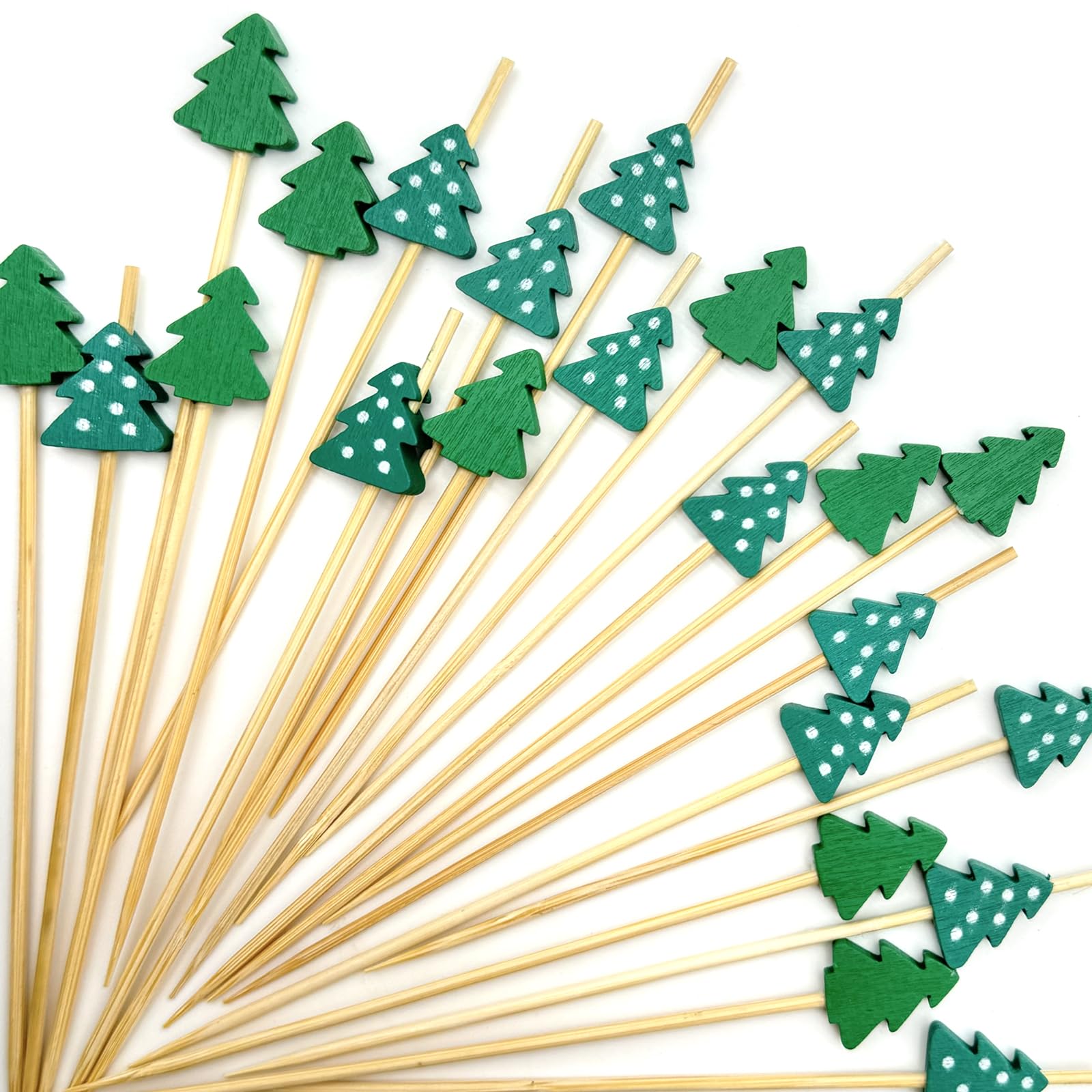 Photo 1 of 100pcs Christmas Cocktail Picks, Toothpicks for Appetizers, Christmas Tree Bamboo Skewers, 4.7 Inch Xmas Tree Fruit Picks for Christmas Decorative