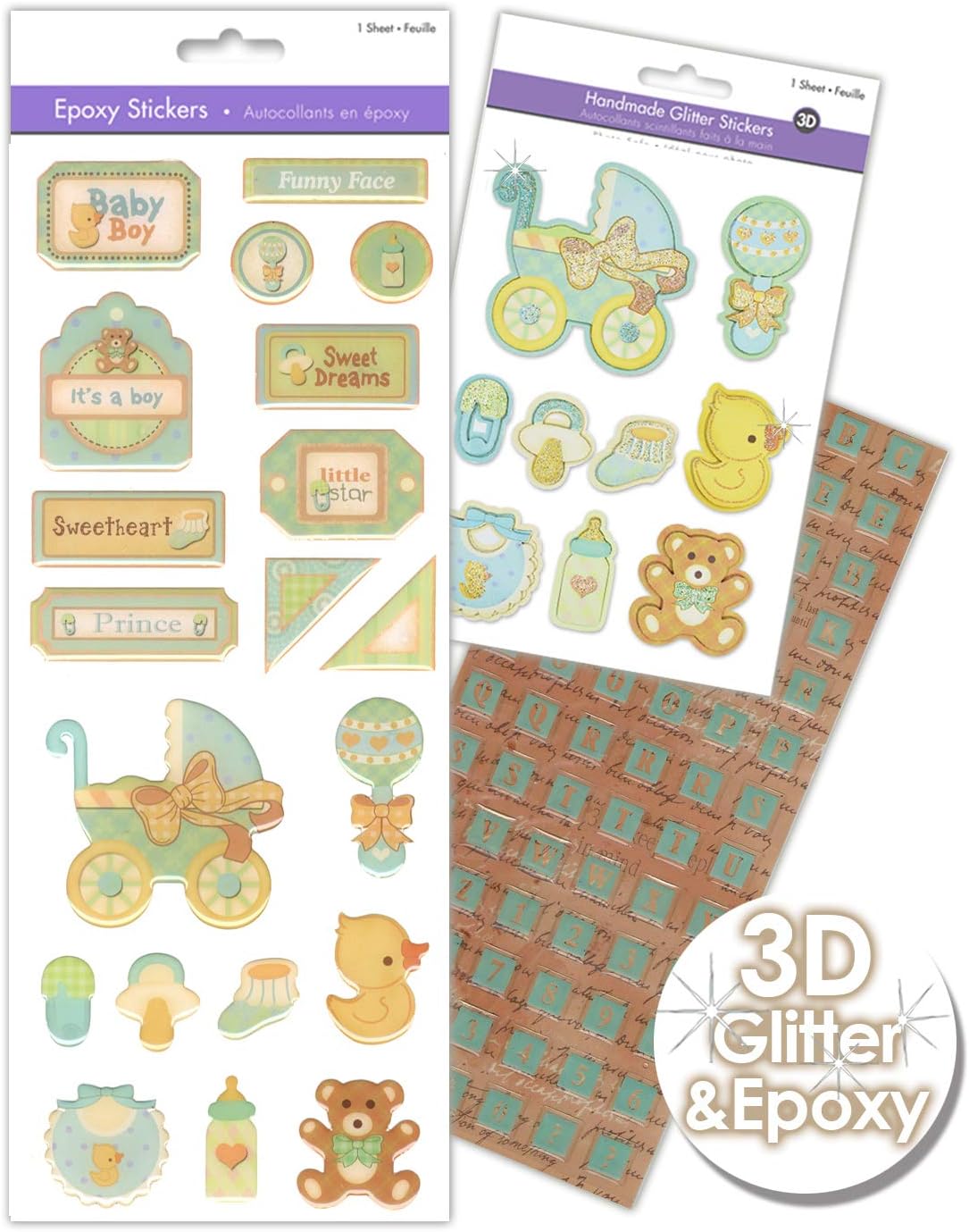 Baby Boy Scrapbook Stickers 3D Dimensional MultiTexture Materials Handmade Paper