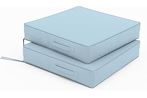 Tounosnt Patio Chair Cushions 22 X 22 X 4 Inch Waterproof Outdoor Seat Cushions for Patio Furniture, Outdoor Sofa Couch Pads with Ties & Handle, Set of 2, Light Blue