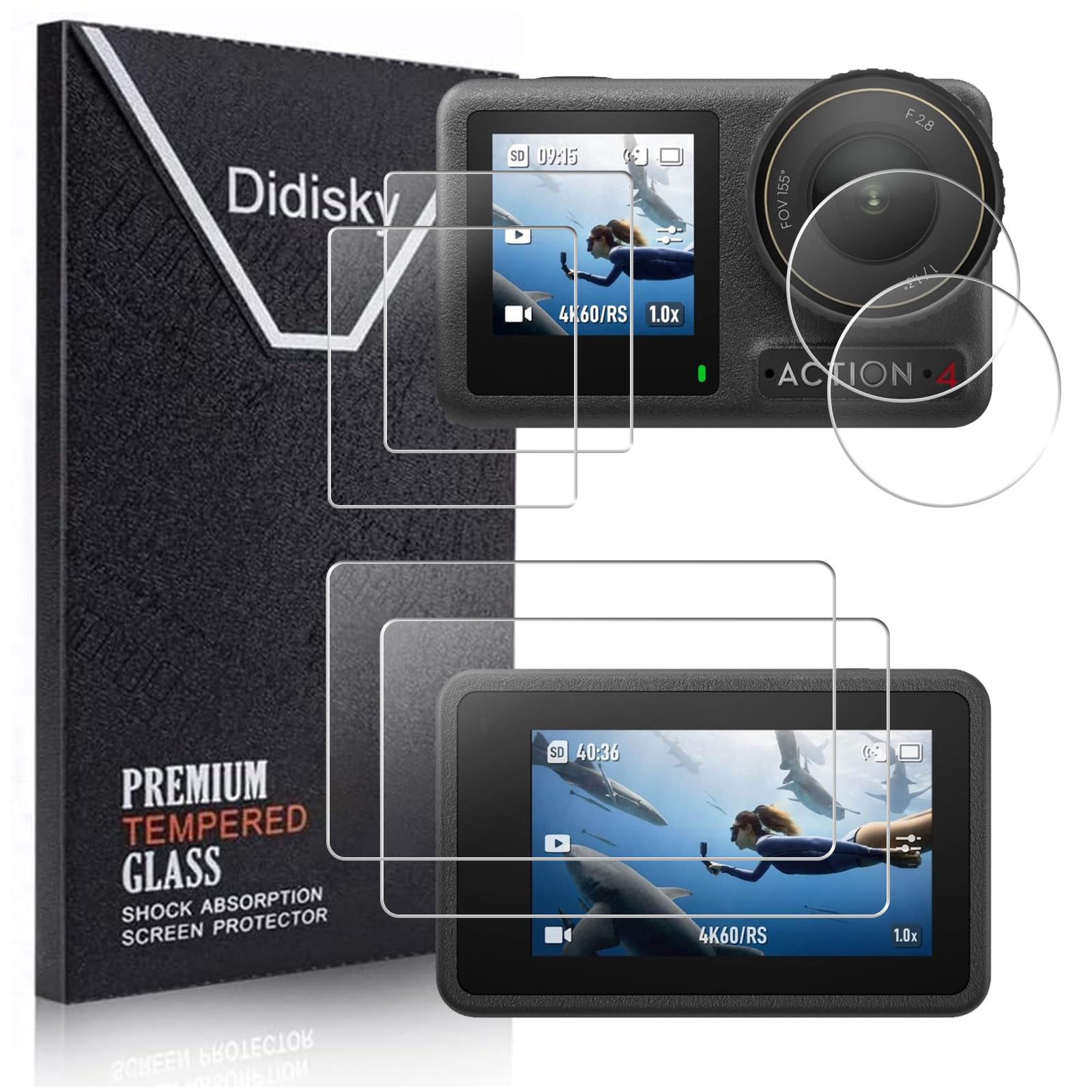 Didisky 6 Pack 0.3mm Ultra Thin 9H Hardness Tempered Glass LCD Screen Protector and Lens Protector for DJI OSMO Action 4 -Total 3 Sets-Camera Accessories