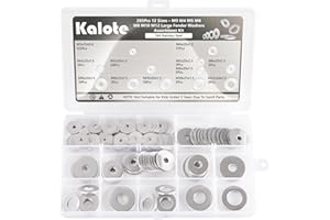 KALOTE 205Pcs Fender Washers, 304 Stainless Steel Washers for Bolts Assortment, M3 M4 M5 M6 M8 M10 M12 for Home Car Industrial