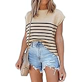 Womens Cap Sleeve Sweater Vest Summer Tops Sleeveless Tank 2026 Trendy Spring Clothes Striped Short Sleeve Shirts