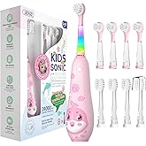 SEAGO Kids Electric Toothbrushes Rechargeable, Toddler Electric Toothbrush with Magnetic Charging, LED Observing Light, 8 Toothbrush Heads for Ages 2-4-6 Boys Girls (Pink)
