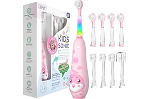 SEAGO Kids Electric Toothbrushes Rechargeable, Toddler Electric Toothbrush with Magnetic Charging, LED Observing Light, 8 Toothbrush Heads for Ages 2-4-6 Boys Girls (Pink)