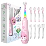 SEAGO Kids Electric Toothbrushes Rechargeable, Toddler Electric Toothbrush with Magnetic Charging, LED Observing Light, 8 Toothbrush Heads for Ages 2-4-6 Boys Girls (Pink)