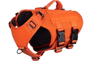 ICEFANG GN3 Tactical Dog Harness with 6X Buckle,Dog Molle Vest with Handle,3/4 Body, Hook and Loop Panel for ID Patch,No Pulling Front Clip (M (Neck 15"-22"; Chest 25"-31"), Safety Orange)