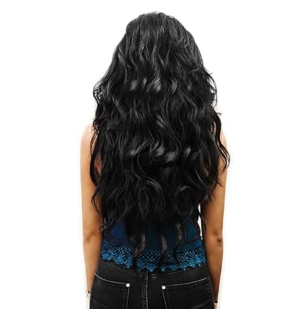 Haarextension schwarz Haarverlängerung ClipIn Extensions Set 7 Haarteile 60cm gelockt hitzebeständig