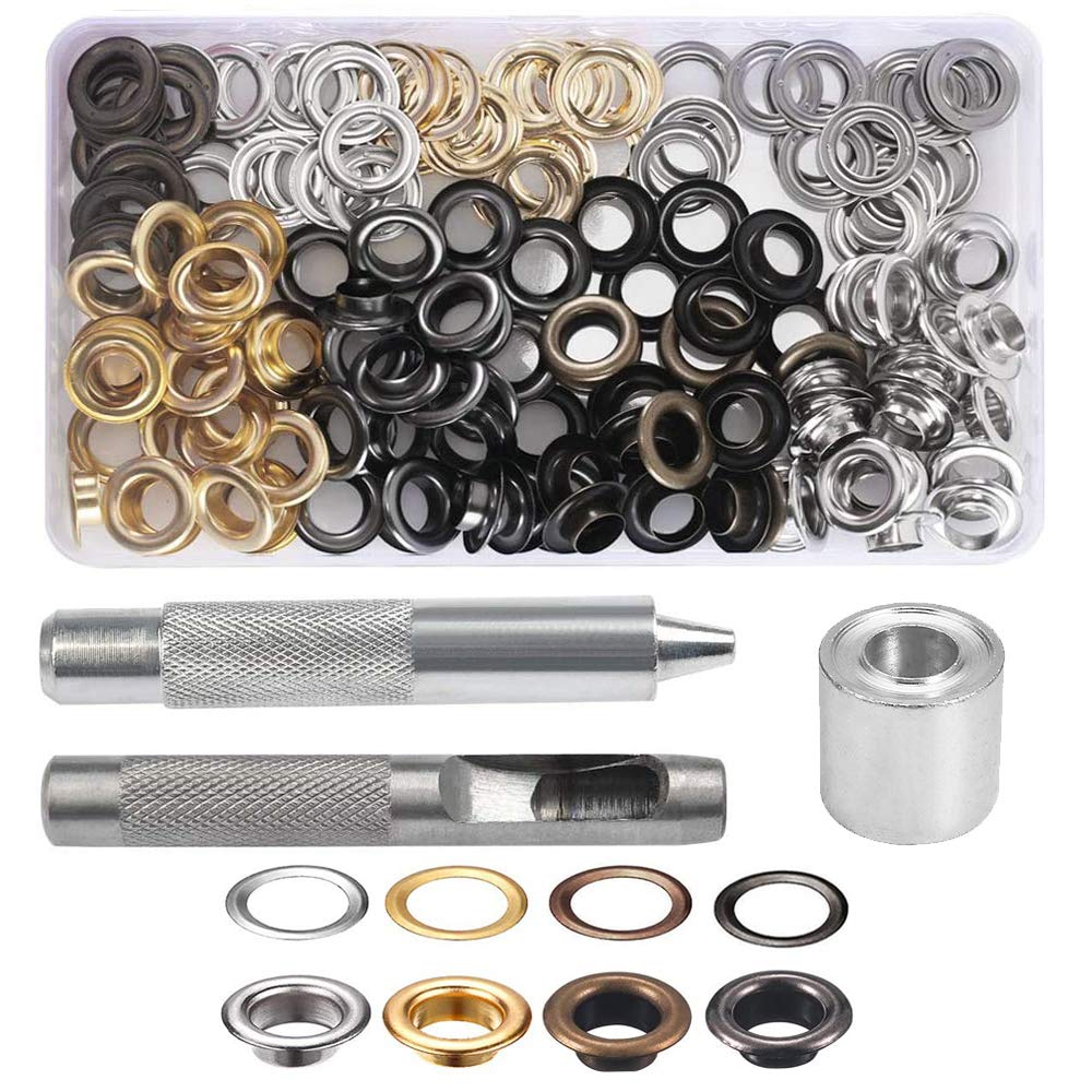 Gasea 100 Sets Grommet Tool Kit, 2/5 Inch (10mm) Metal Grommet Eyelets with 3pcs Setting Tools for Leather, Fabric, Canvas, Belts, DIY Craft Making, 4 Colors