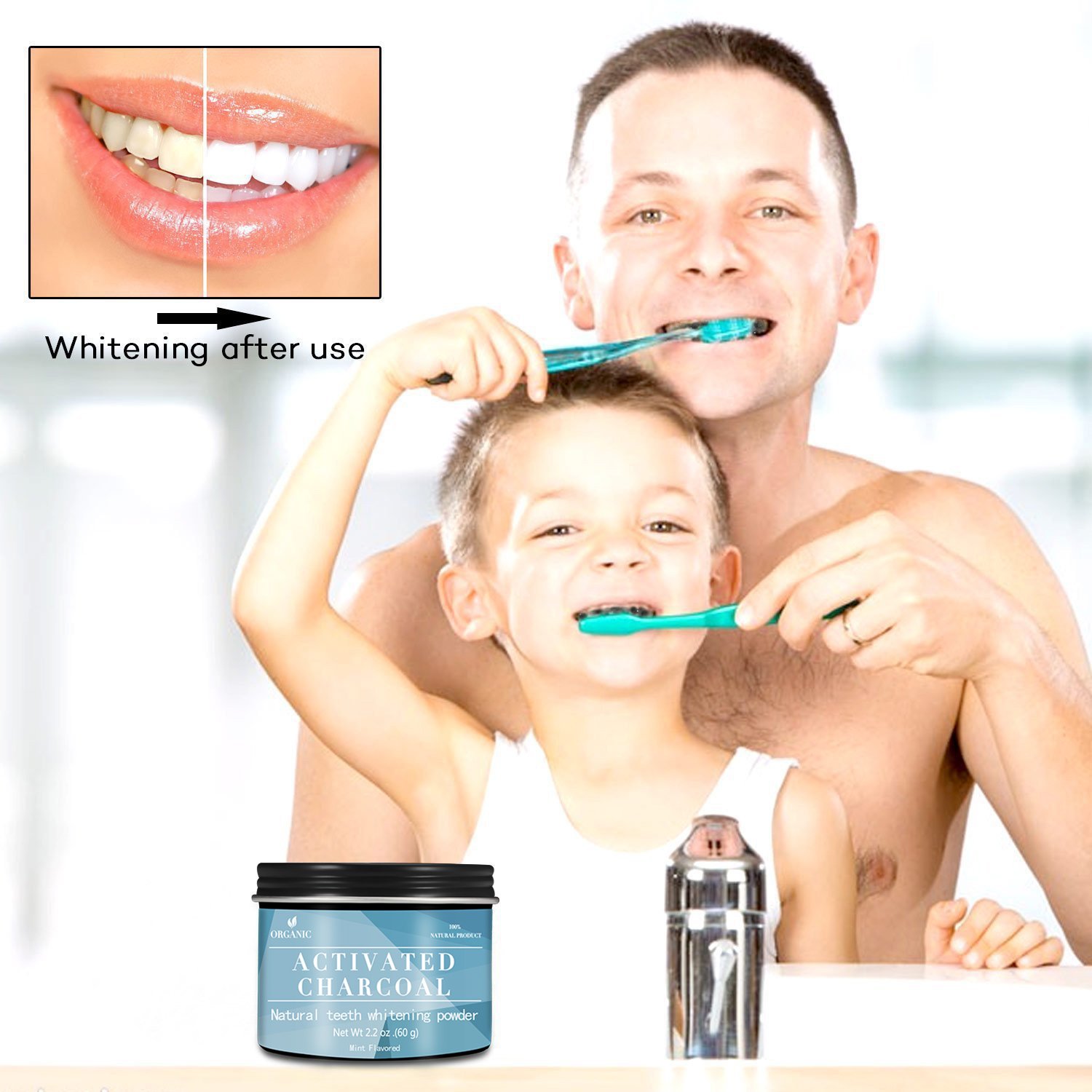 Natürliche Zahnaufhellung,Premium Kokosnuss Aktivkohle Pulver, Zahnbleaching 100% REIN ohne schädliche Zusatzstoffe, iSuri Zahnbleaching, Bleaching Zähne, Aktivkohle Pulver, Zahnbleaching, Zähne Aufhellen (60g)