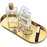 FREELOVE Mirror Gold Tray for Bathroom Vanity Perfume, Small Brass Metal Decorative Trays, Rectangle Round Oval Trinket for Napkin Glass Soap Sink Decanter Towel Candle Jewelry, 5.1''X11.8''