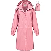 CREATMO US Women's Long Waterproof Rain Coats Lightweight Rain Jacket Packable Windbreaker with Removable Hood