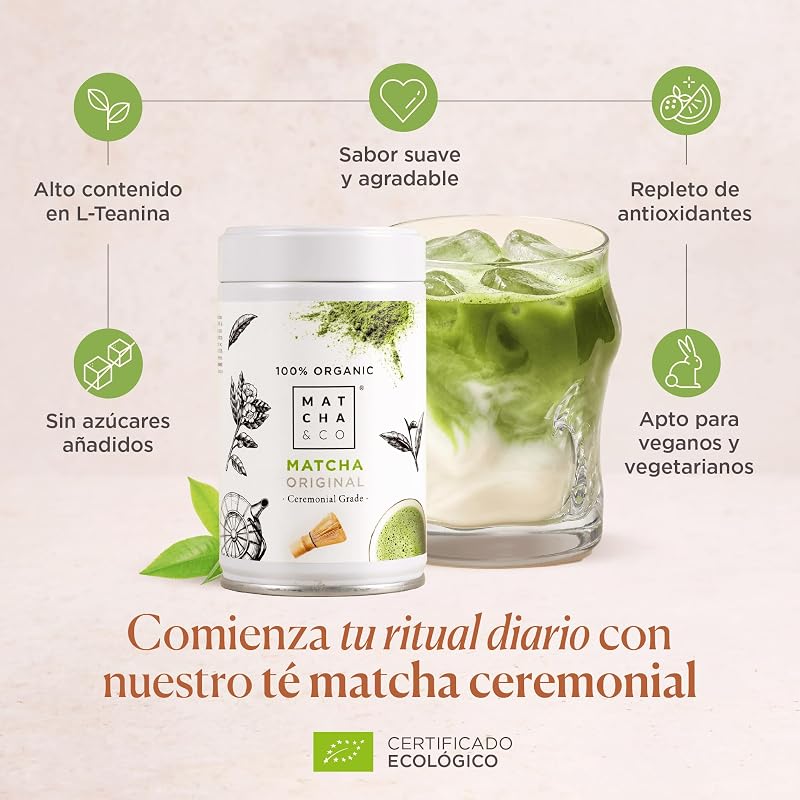 Chá Matcha Original 100% Orgânico, Grau Cerimonial, Pó Biológico do Japão, Biológico, 100% Natural, Chá Verde, 80G - Matcha & CO