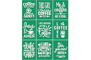 JAJADO Coffee Silk Screen Transfer Reusable Adhesive Stencils Coffee Quotes Reusable Silk Screen Stencils Chalk Paste Paint Stencil for Crafts on Wood/Fabric/Wall/Cup/Plate/Glass/Paper 8.5x11“