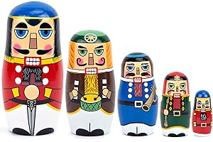 AMOR PRESENT Nutcracker Nesting Dolls, 5pcs Russian Matryoshka Dolls Christmas Nutcracker Figures Handmade Wooden Set
