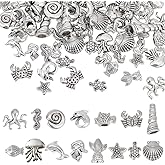 PH PandaHall 150PCS 15 Styles Ocean Animal Tibetan Beads Antique Silver Sea Turtle Starfish Spacer Beads Sea Life Creatures Alloy Loose Beads for DIY Necklace Bracelet Craft Jewelry Making
