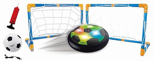 Lexibook, Aerofoot, Hovercraft Soccer disc, 2 Goals, Pump and Inflatable Ball Included, Glides Easily, Fast and Dynamic, Light Effects, Anti-Shock Foam Edges, Rechargeable, JG981