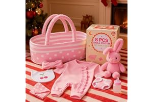 BABESIDE 8 Pcs Baby Doll Accessories, Reborn Baby Dolls Clothes with Bassinet for 17-22 Inch Babydolls, Outfit fit Newborn Babies Dolls Girl, Babies Pretend Play Set (Not Doll)