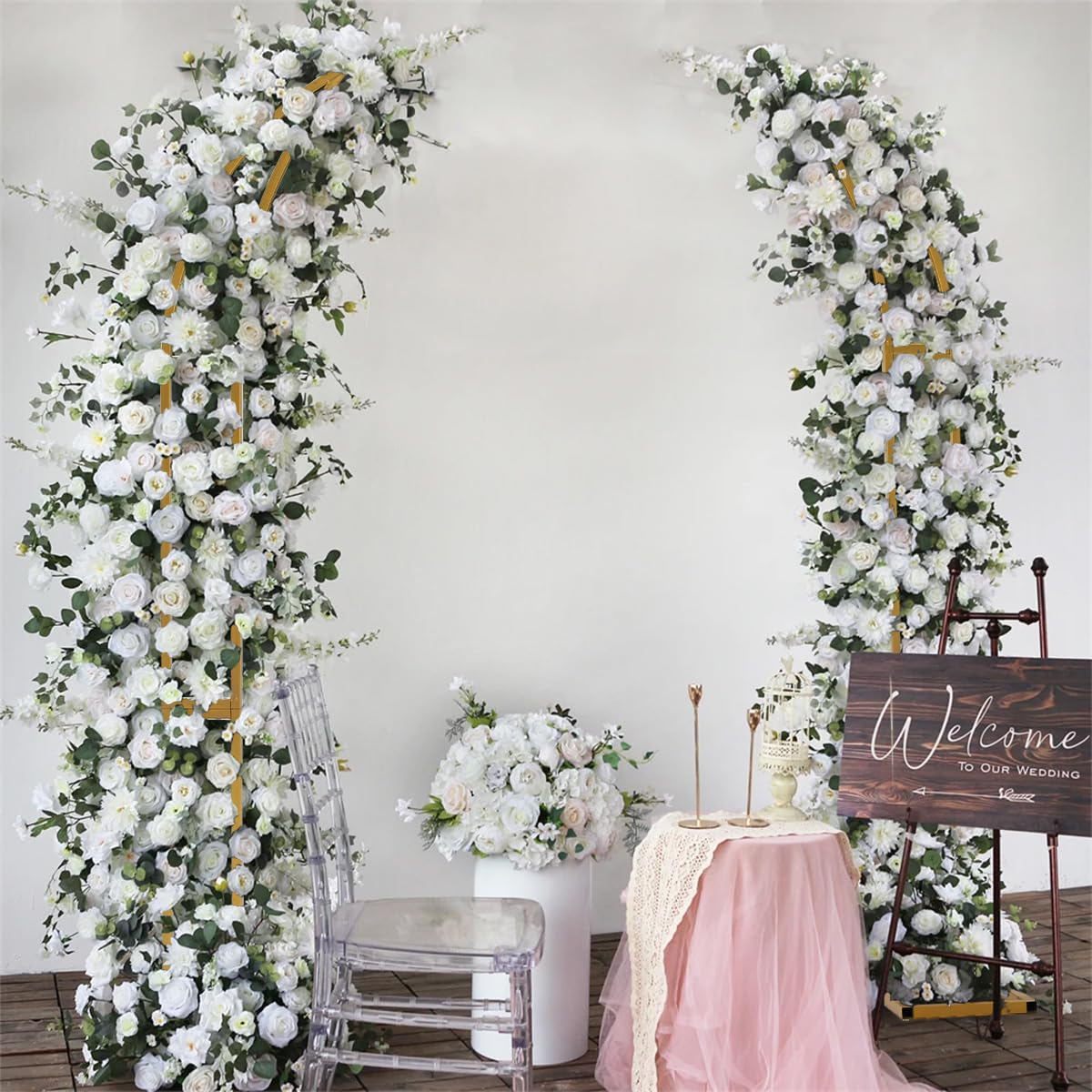 Vincidern 2pcs Curved Wedding Arch Backdrop Stand for Bridal Shower, Gold Wedding Arch, Half Metal Balloon Arch for Wedding Ceremony, Bridal Shower, Engagement Party, Celebration (5.9ft,6.9ft)