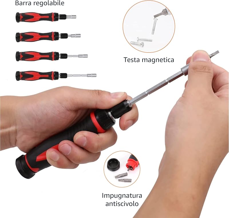 Set di chiavi a cricchetto magnetiche e cacciaviti di precisione per elettronica, 73 unità, confezione da 1, Nero, Rosso, Argento