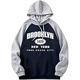 SHENHE Men's Hooded Sweatshirt Graphic Color Block Fleece Athletic Vintage Preppy Hoodie Pullover