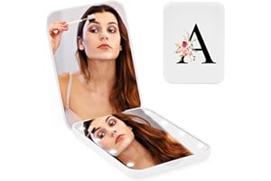 BUGARORE Personalized Gifts for Women Initial compact mirror with Light,Preppy Stuff LED mirror 1X/3X magnifying mirror,Travel mirror,Mini Makeup mirror,Folding Pocket Mirror for Girls Women Bridesmaid Gifts