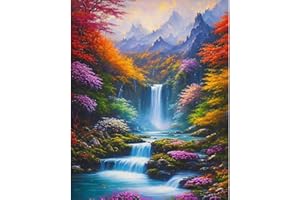 ASKKQTX Landscape paint by number for adults canvas,Waterfall Paint by Numbers for Adults Beginner,Colourful Acrylic Watercolor Paint by Number,DIY Oil Painting for Home Wall Decor Gifts ( 16 x 20inch ).
