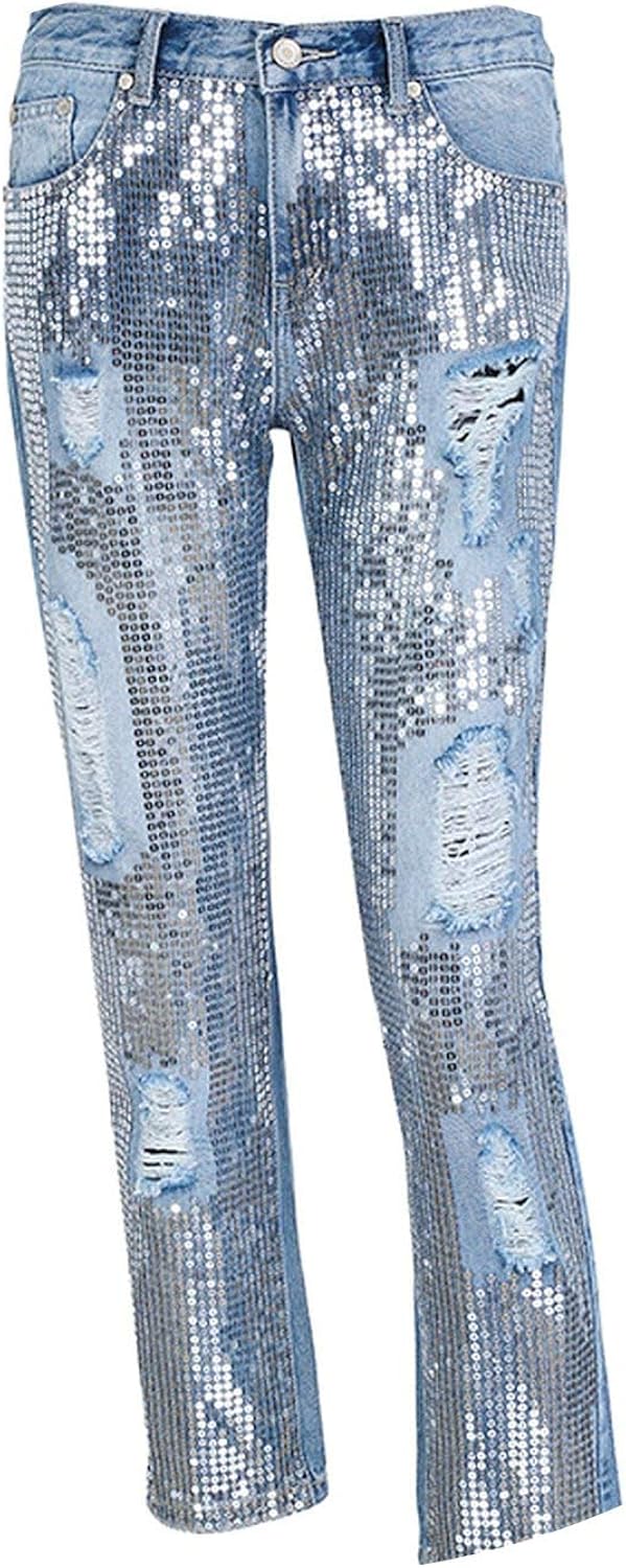 ripped jeans with sequins