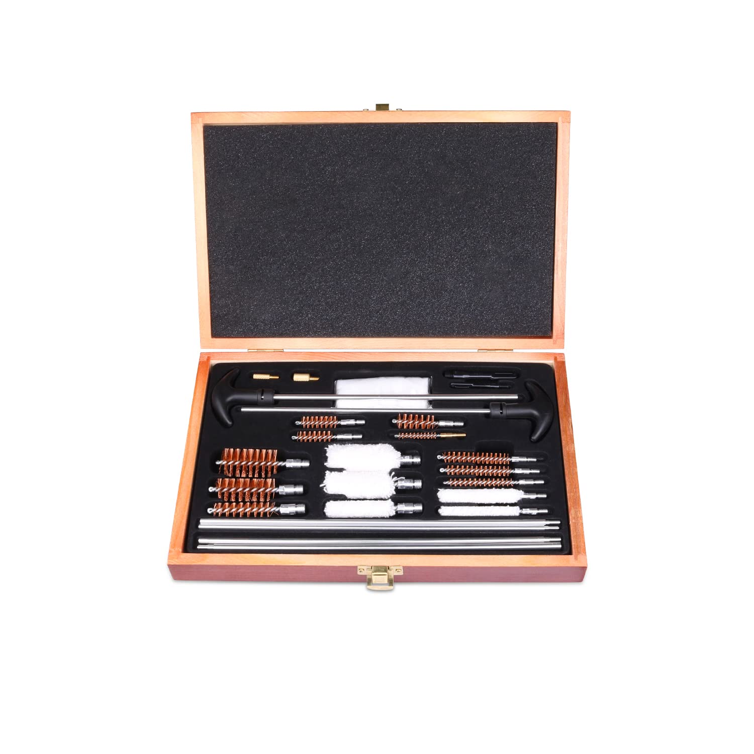 Universal Gun Cleaning Kit for All Caliber Handgun Rifle Shotgun Pistol Gun Cleaning Kit,Hunting Gun Accessories Gun Cleaning Kit with Wooden Case, Full Bronze Brushes for Hunting Shooting