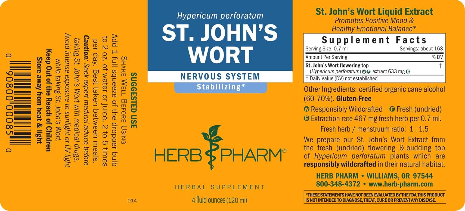 Herb Pharm St. John's Wort Liquid Extract for Positive Mood and Emotional Balance, Cane Alcohol, 4 Ounce: Health & Personal Care