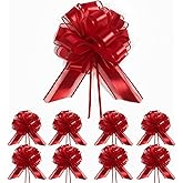 AKLVBL 10 Pack Large Pull Bows with Ribbon, Gift Wrap Bows for Wedding, Parties & Presents (Red)
