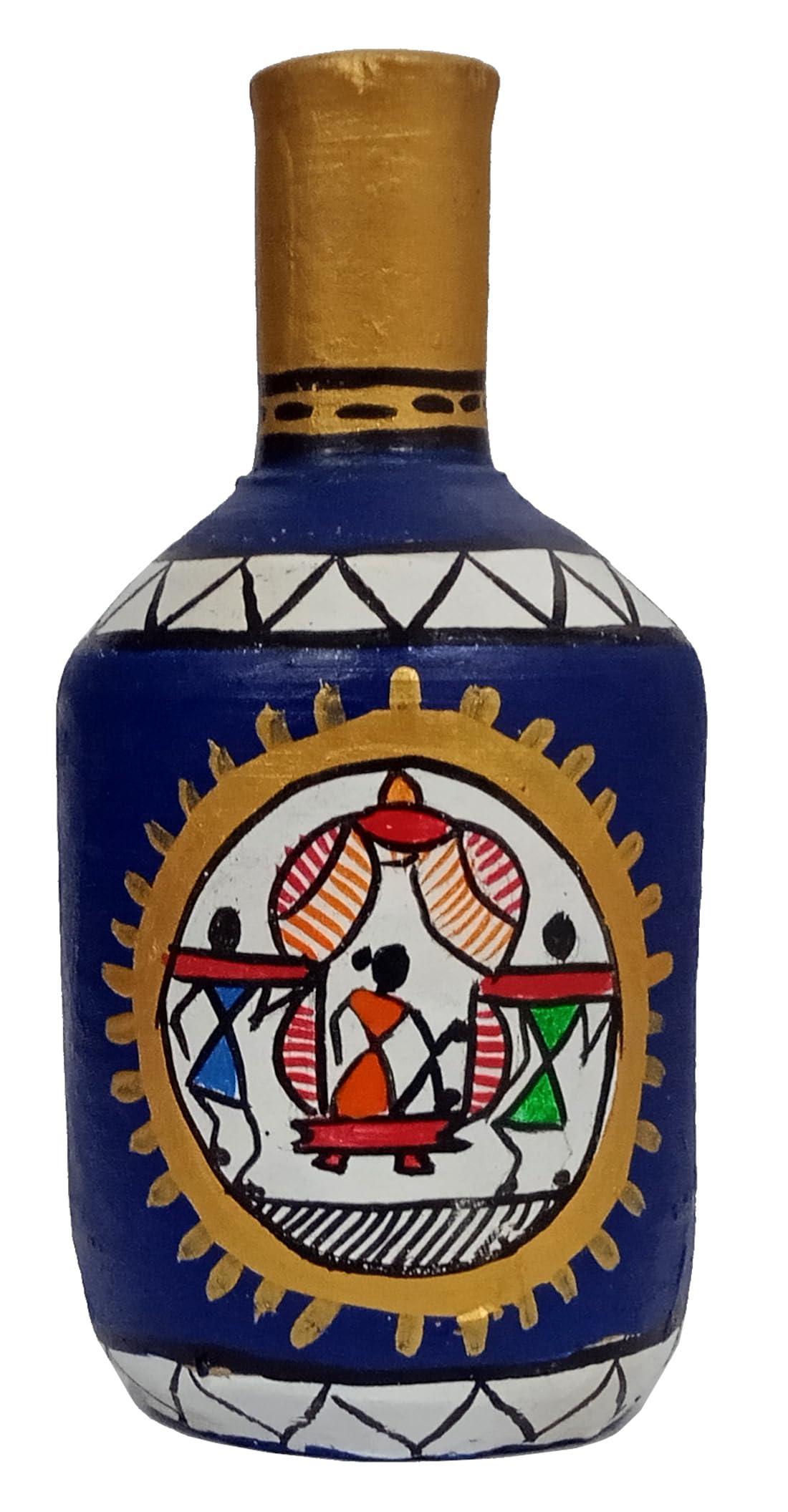 Purpledip Terracotta Madhubani Design Flower Vase: Artisan Painted Decorative Earthen Clay Pot (12707A)