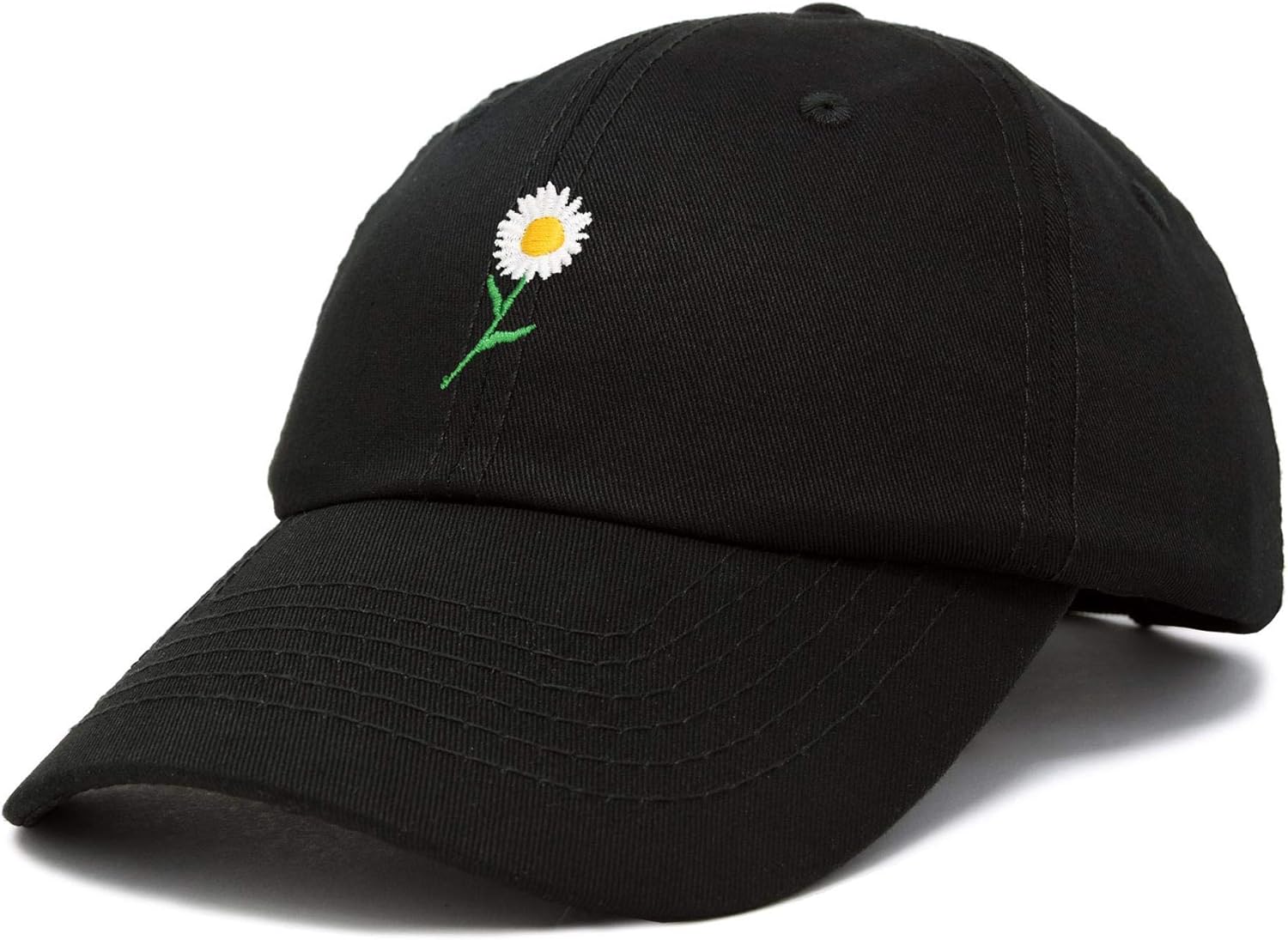 DALIX Daisy Flower Hat Womens Floral Baseball Cap in Black: Clothing
