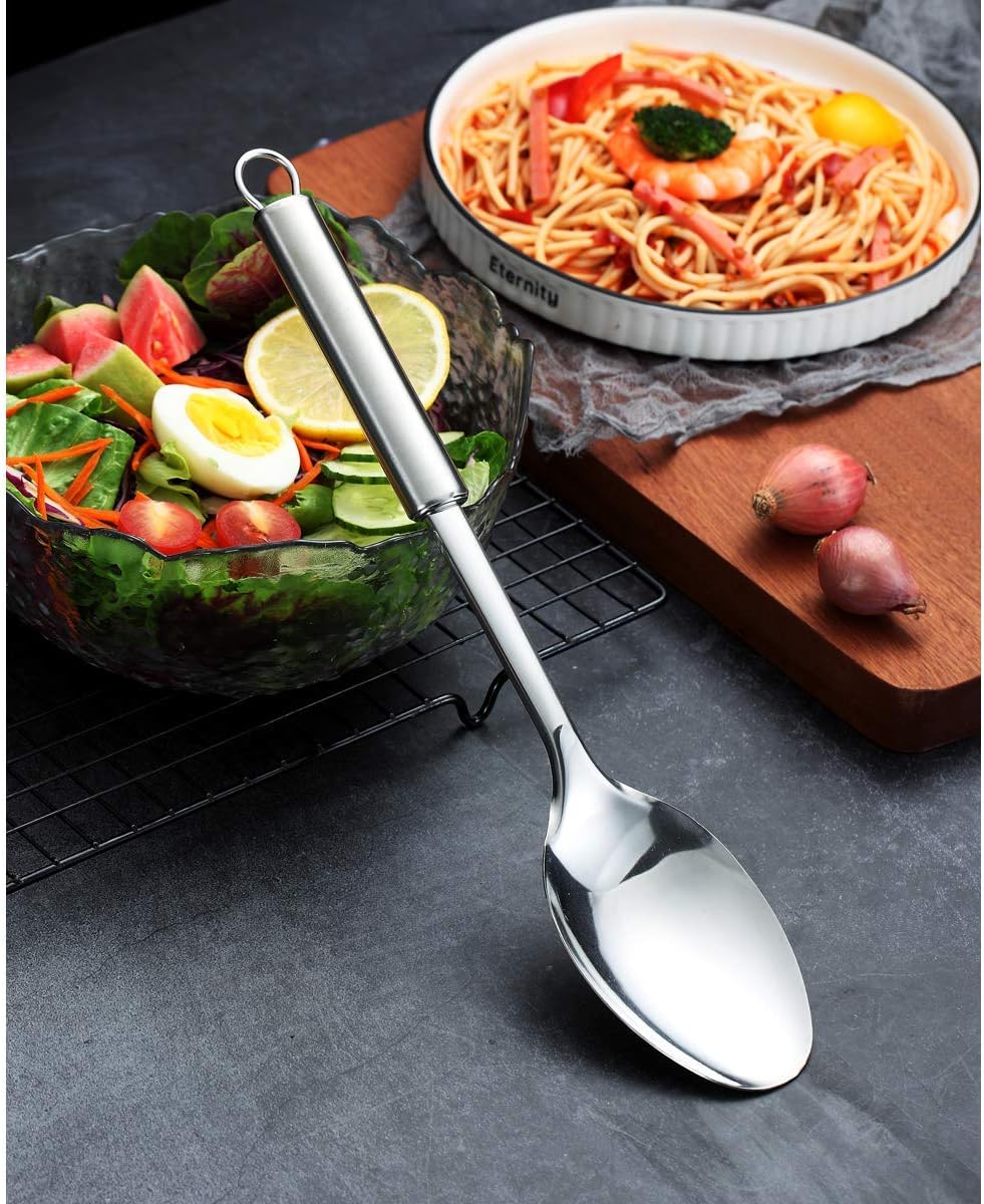 Berglander Solid Spoon, Stainless Steel Solid Cooking Spoon, Solid Serving Spoon, Kitchen Spoons, Spoon for Cooking, Basting Spoon Non-Stick And Heat Resistant, Dishwasher Safe (Silver): Kitchen & Dining