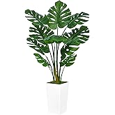 ASTIDY Artificial Monstera Deliciosa Plant 5FT - Faux Tropical Palm Tree with White Tall Planter - Fake Swiss Cheese Floor Plant Potted - Artificial Tree for Home Office Living Room Decor Indoor