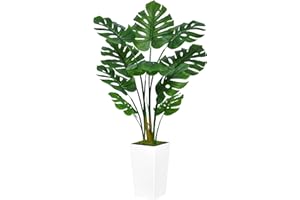 ASTIDY Artificial Monstera Deliciosa Plant 5FT - Faux Tropical Palm Tree with White Tall Planter - Fake Swiss Cheese Floor Plant Potted - Artificial Tree for Home Office Living Room Decor Indoor