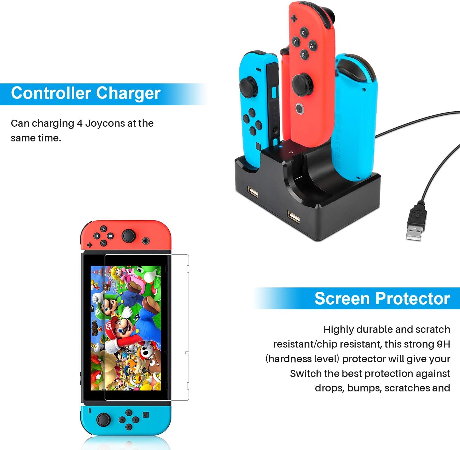 Switch Accessories Bundle for Nintendo Switch, Kit with Carrying Case, Screen Protector, Compact Playstand, Switch Game Case, Joystick Cap, Charging Dock,Steering Wheel for Nintendo Switch, (18 in 1): Computers & Accessories